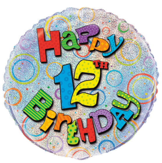 Age 12 Birthday Prism Round Foil Balloon (18")