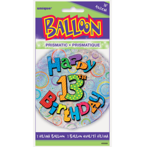 Age 13 Birthday Prism Round Foil Balloon (18")