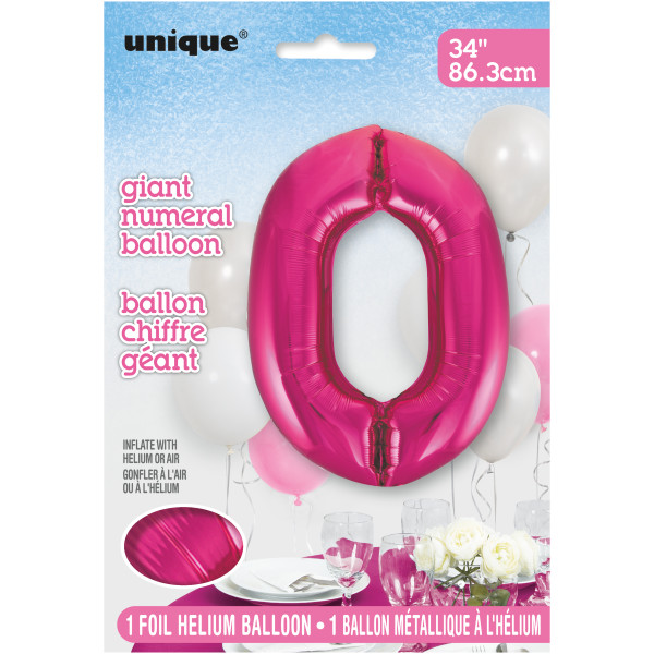 34" Pink Number 0 Shaped Foil Balloon (Non Inflated)