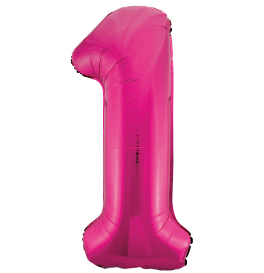 Pink Number 1 Shaped Foil Balloon 34"" Packaged