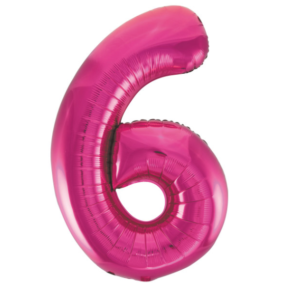 Pink Number 6 Shaped Foil Balloon (34")