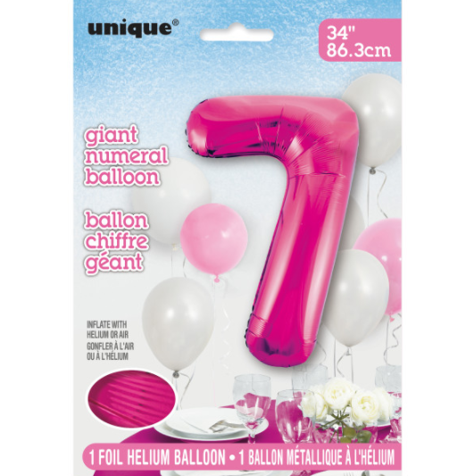 34" Pink Number 7 Shaped Foil Balloon (Non Inflated)