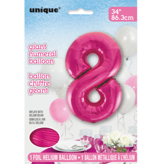 34" Pink Number 8 Shaped Foil Balloon (Non Inflated)