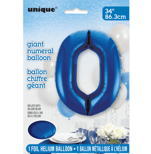 34" Blue Number 0 Shaped Foil Balloon (Non Inflated)