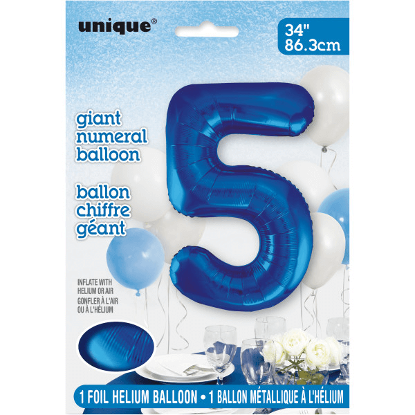 34" Blue Number 5 Shaped Foil Balloon (Non Inflated)