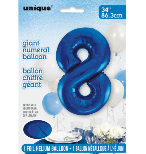 34" Blue Number 8 Shaped Foil Balloon (Non Inflated)