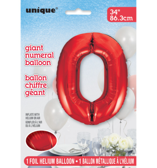 Red Number 0 Shaped Foil Balloon (34"")