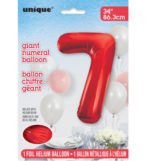 Red Number 7 Shaped Foil Balloon 34""