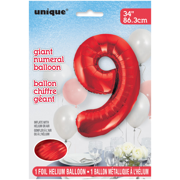 Red Number 9 Shaped Foil Balloon (34"")