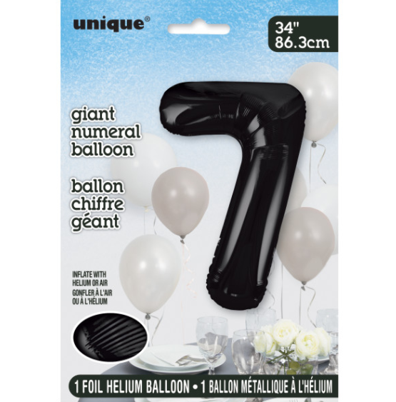 34" Black Number 7 Shaped Foil Balloon (Non Inflated)