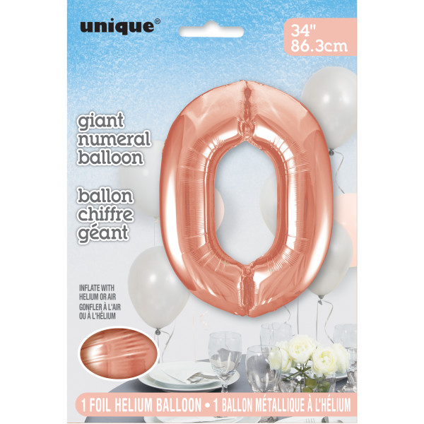 34" Rose Gold Number 0 Shaped Foil Balloon (Non Inflated)