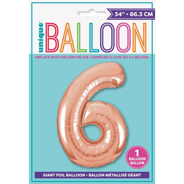 Rose Gold Number 6 Shaped Foil Balloon (34"")