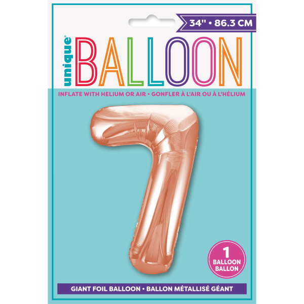 34" Rose Gold Number 7 Shaped Foil Balloon (Non Inflated)