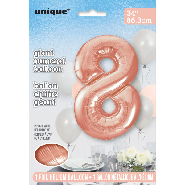 34" Rose Gold Number 8 Shaped Foil Balloon (Non Inflated)