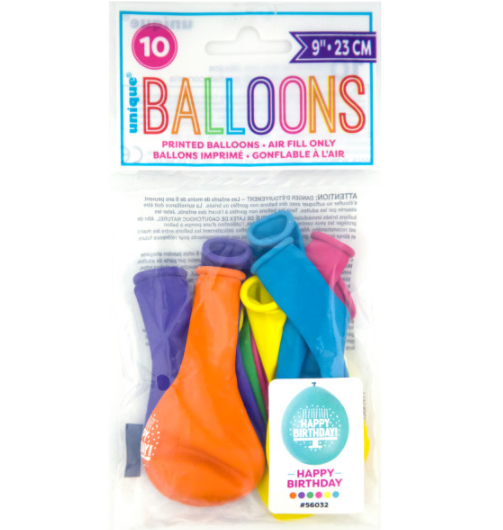 Happy Birthday 9" Latex Balloons (10 Pack)
