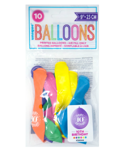 Happy 10th Birthday 9" Latex Balloons (10 Pack)