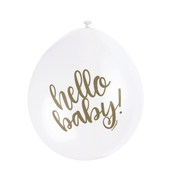White "Hello Baby" 9" Latex Balloons (10 Pack)