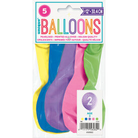 Number 2 12" Latex Balloons (5 Pack)