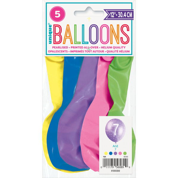 Number 7 12" Latex Balloons (5 Pack)