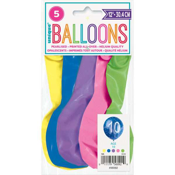 Number 10 12" Latex Balloons (5 Pack)