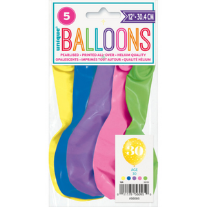 Number 30 12" Latex Balloons (5 Pack)
