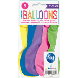 12" Number 40 Latex Balloons (5 Pack)