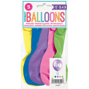 Number 60 12" Latex Balloons (5 Pack)