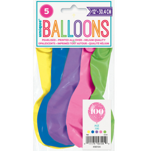 Number 100 12"" Latex Balloons (5 Pack)