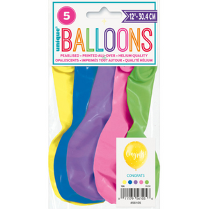 Congrats 12"" Latex Balloons (5 Pack)