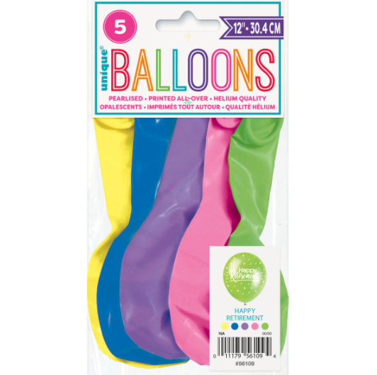 Happy Retirement 12" Latex Balloons (5 Pack)
