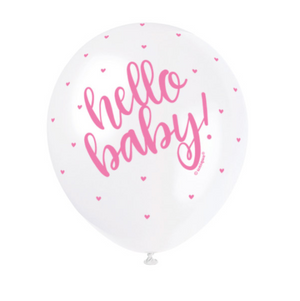 Pink "Hello Baby" 12" Latex Balloons (5 Pack)