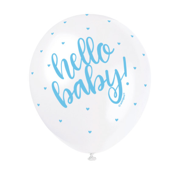 Blue "Hello Baby" 12" Latex Balloons (5 Pack)