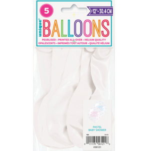 Pastel Baby Shower 12"" Latex Balloons - Assorted (5 Pack)