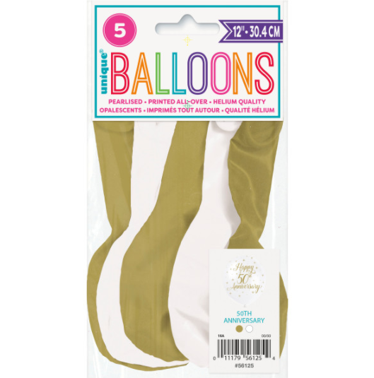 Happy 50th Anniversary 12" Latex Balloons (5 Pack)