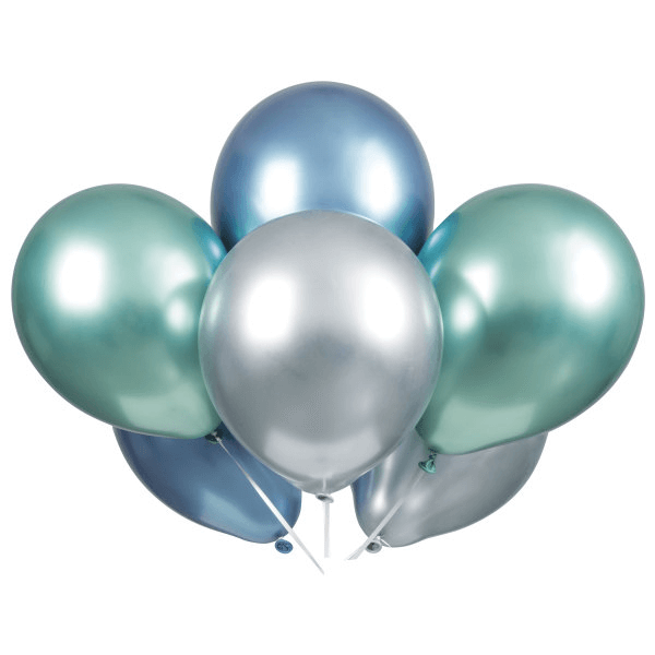 Blue, Green & Silver Platinum 11" Latex Balloons - Assorted (6 Pack)