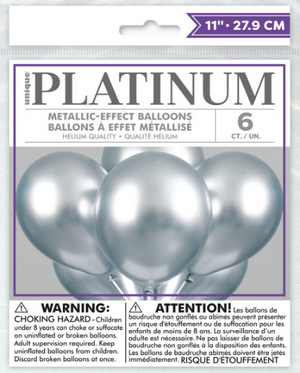 Silver Platinum 11" Latex Balloons (6 Pack)