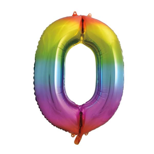 Rainbow Number 0 Shaped Foil Balloon (34"")
