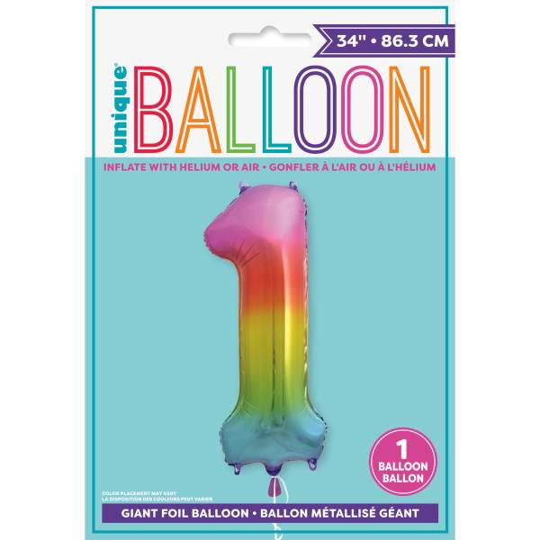 Rainbow Number 1 Shaped Foil Balloon (34"")