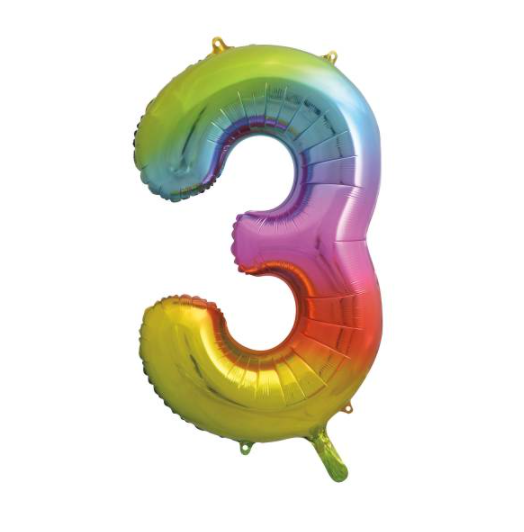 Rainbow Number 3 Shaped Foil Balloon 34"" Packaged