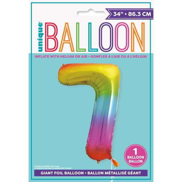Rainbow Number 7 Shaped Foil Balloon (34"")