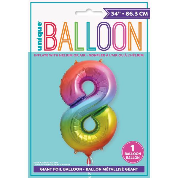Rainbow Number 8 Shaped Foil Balloon (34"")