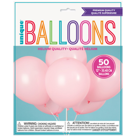 Latex Balloons 12"- Powder Pink (50 Pack)