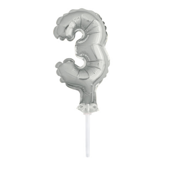 Silver Foil Number 3 Balloon Cake Topper (5")