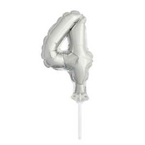 Silver Foil Number 4 Balloon Cake Topper (5")