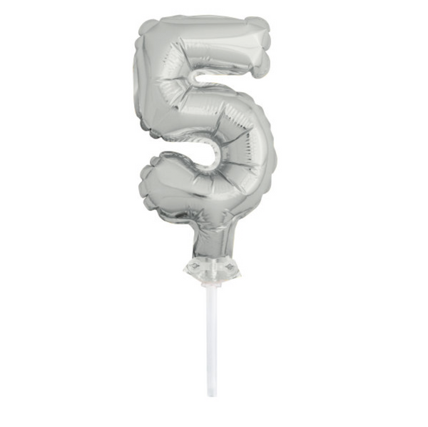 Silver Foil Number 5 Balloon Cake Topper (5")