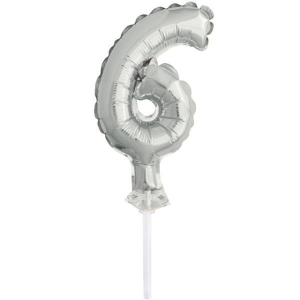 Silver Foil Number 6 Balloon Cake Topper (5")