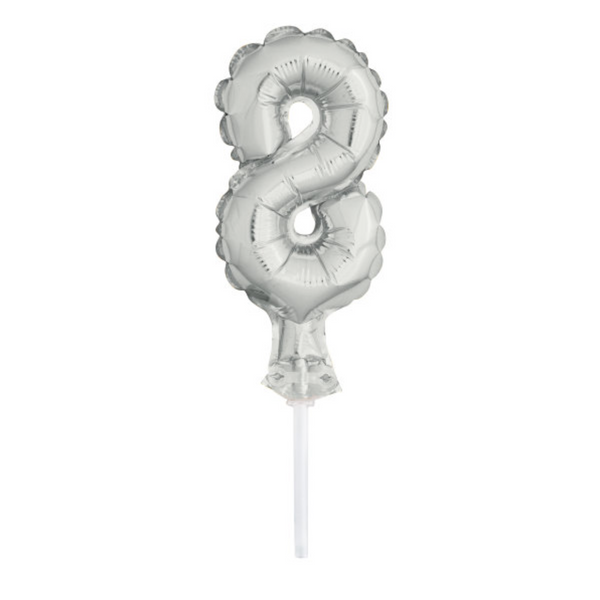 Silver Foil Number 8 Balloon Cake Topper (5")