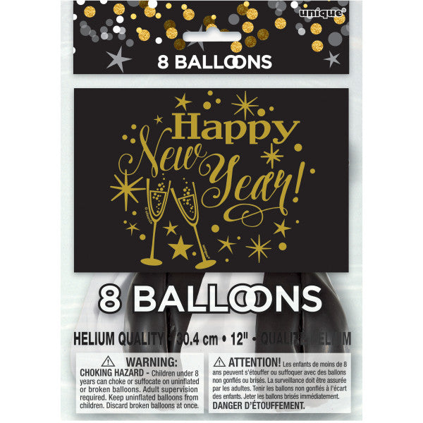 Glittering New Year 12" Latex Balloons (8 pack)
