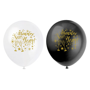 Glittering New Year 12" Latex Balloons (8 pack)