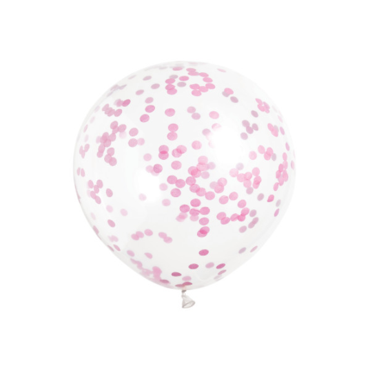 12" Clear Latex Balloons with Hot Pink Confetti (6 Pack)